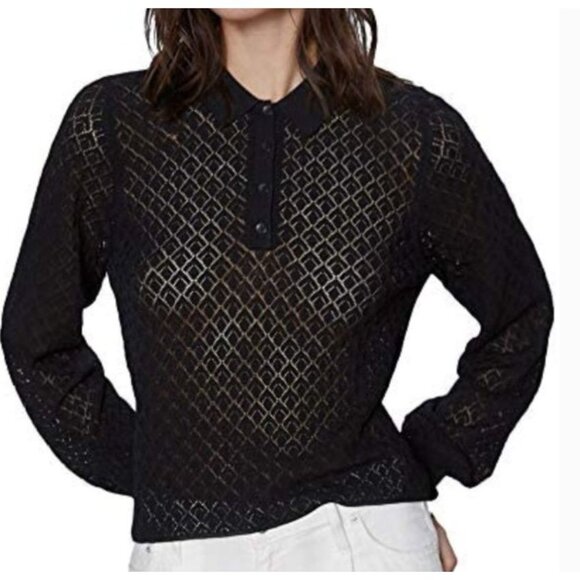 Zara Open Knit Polo Sweater in Black - Picture 2 of 4